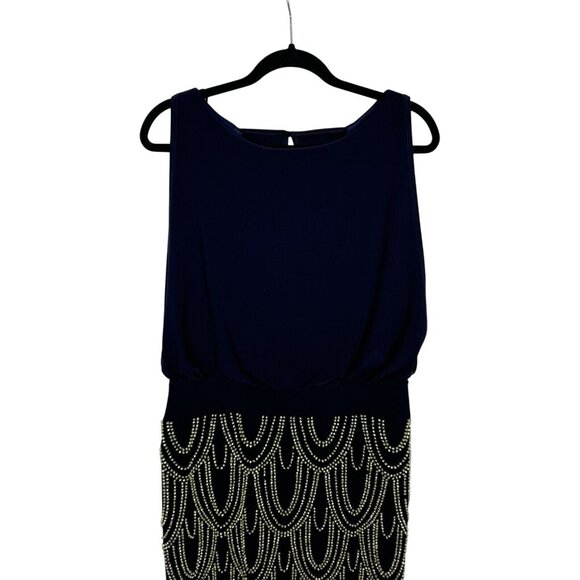 Betsy & Adam Navy Blue Beaded Flapper Dress Cocktail Wedding Guest Size 10 - Picture 3 of 11